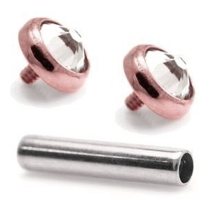 1.2mm Gauge Titanium Barbell with PVD Rose Gold Jewelled Discs - Internally-Threaded