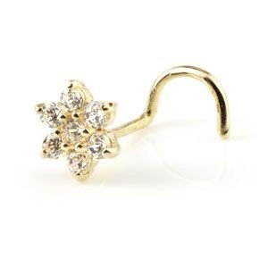 9ct Yellow Gold Jewelled Flower Nose Stud
