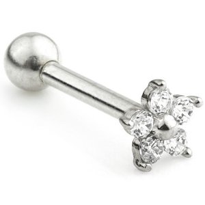 9ct White Gold Jewelled Flower Ear Stud