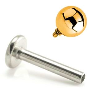 1.6mm Gauge Titanium Labret with Bright PVD Gold Ball - Internally-Threaded