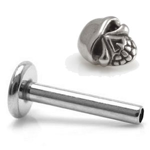 1.6mm Gauge Titanium Labret with Steel Skull - Internally-Threaded