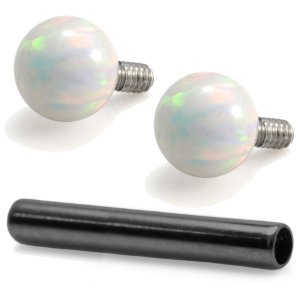 1.6mm Gauge PVD Black Titanium Barbell with Opal Balls - Internally-Threaded