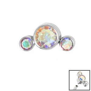 1.2mm Gauge Titanium Triple Gem Crescent Attachment - Internally-Threaded