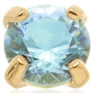 1.2mm Gauge 14ct Yellow Gold Claw Set Aqua Gem Attachment - Internally-Threaded