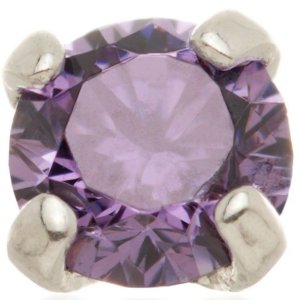 1.2mm Gauge 14ct White Gold Claw Set Amethyst Gem Attachment - Internally-Threaded