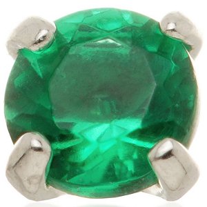 1.2mm Gauge 14ct White Gold Claw Set Emerald Gem Attachment - Internally-Threaded