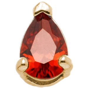 1.2mm Gauge 14ct Yellow Gold Garnet Teardrop Gem Attachment - Internally-Threaded