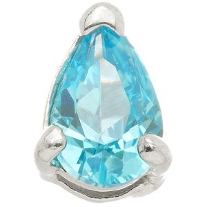 1.2mm Gauge 14ct White Gold Aqua Teardrop Gem Attachment - Internally-Threaded