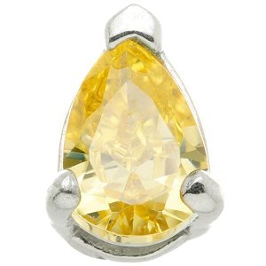 1.2mm Gauge 14ct White Gold Citrine Teardrop Gem Attachment - Internally-Threaded