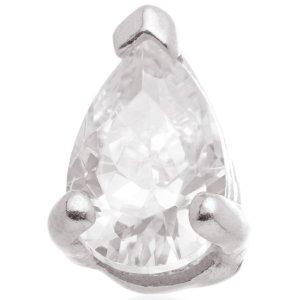 1.2mm Gauge 14ct White Gold Crystal Teardrop Gem Attachment - Internally-Threaded