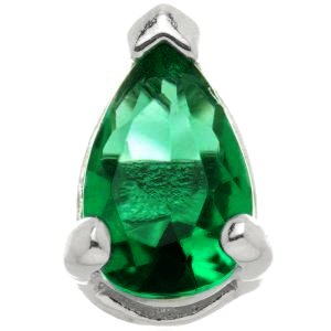 1.2mm Gauge 14ct White Gold Emerald Teardrop Gem Attachment - Internally-Threaded