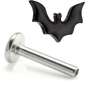 1.2mm Gauge Titanium Labret with Black Titanium Bat - Internally-Threaded