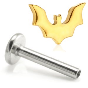 1.2mm Gauge Titanium Labret with PVD Gold Titanium Bat - Internally-Threaded