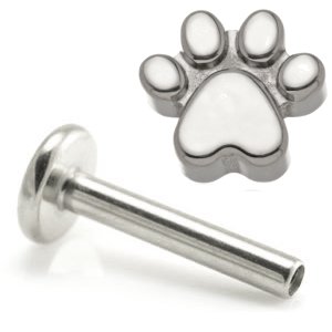 1.2mm Gauge Titanium Labret with Titanium Pawprint - Internally-Threaded