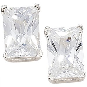 4mm x 6mm Sterling Silver Rectangle CZ Earrings