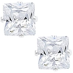 4mm Sterling Silver Square CZ Earrings