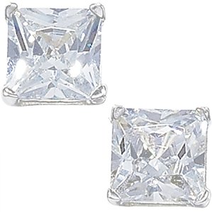 8mm Sterling Silver Square CZ Earrings