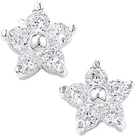 7mm Sterling Silver Five Gem CZ Earrings