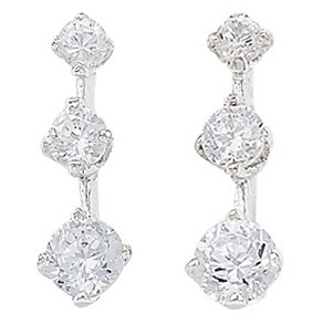 Sterling Silver Triple Gem CZ Earrings