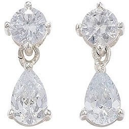 Sterling Silver Dangly Teardrop CZ Earrings