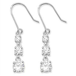 Sterling Silver Dangly Triple Gem CZ Earrings