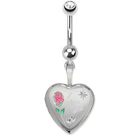 Sterling Silver 'I Love You' Locket Belly Bar