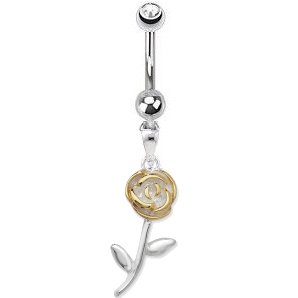 Sterling Silver Rose Belly Bar