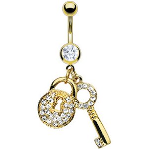 Gold-Plated Key & Padlock Belly Bar