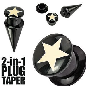 2-in-1 Plug & Stretcher Set - Ivory Star on Black