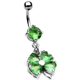 Jewelled Four Leaf Clover Belly Bar