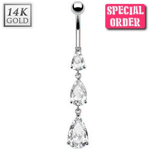 9CT Gold Crystal Dolphin Belly Bar ~ Naval Bar JEWELLERY COMPANY 