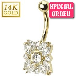 14ct Gold Marquise Belly Bar