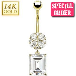 14ct Gold Princess Cut Dropper Belly Bar