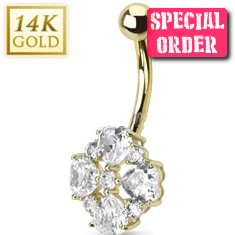 14ct Gold Heart Petals Flower Belly Bar