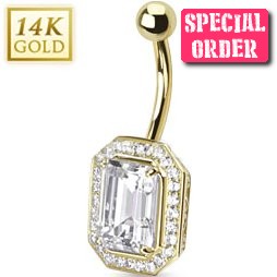 14ct Gold Princess Cut Belly Bar