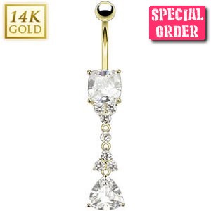 14ct Gold Trillion Cut Cubic Zirconia Belly Bar