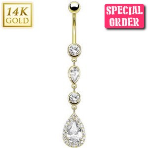 14ct Gold Dangly Teardrop Belly Bar