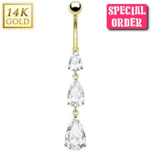 14ct Gold Cascading Teardrops Belly Bar