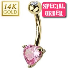 14ct Gold Heart Belly Bar