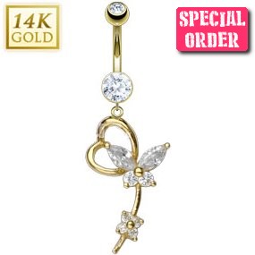 14ct Gold Heart Swing Belly Bar