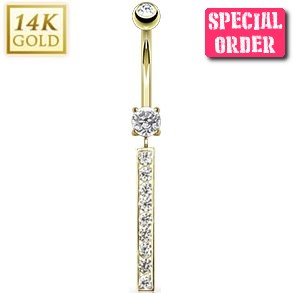 14ct Gold Jewelled Column Belly Bar