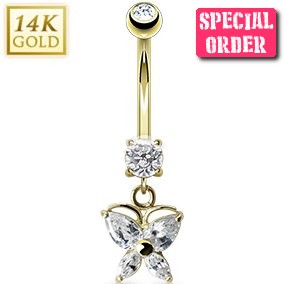 14ct Gold Dangly Butterfly Belly Bar