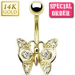 14ct Gold Jewelled Butterfly Belly Bar