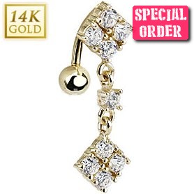 14ct Gold Reverse Double Diamond Belly Bar