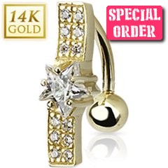 14ct Gold Reverse Wavy Star Belly Bar