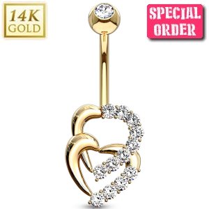 14ct Gold Twin Hearts Belly Bar