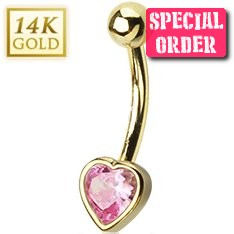 14ct Gold Heart Belly Bar