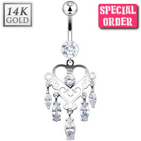 14ct White Gold Chandelier Belly Bar