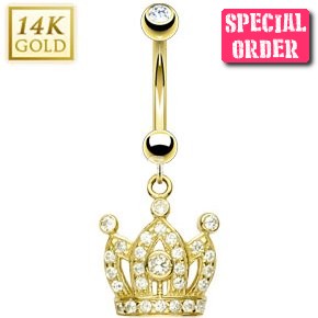 14ct Gold Crown Belly Bar