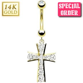 14ct Gold Crucifix Belly Bar